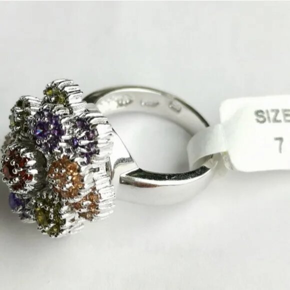 Bouquet of flowers spinning ring 14k white gold cocktail ring NWT - Picture 2 of 4